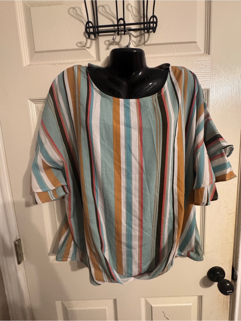 Umgee Stripes Multicolor Short Sleeve Blouse - Relaxed Fit